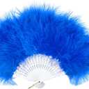 FANSOF.FANS Marabou Feather Hand Fan 45cm, Fancy Dress Wedding Party Favour Gift Outdoor Vintage Dance Photoshoot (Dark Blue)