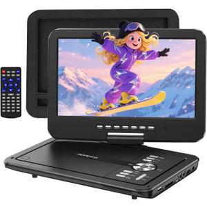 POFOTO 12.5" Portable DVD Player with 10.5" HD Swivel Screen, 6-Hour Battery Life, Car DVD Player with Dual Speakers, Supports CD/DVD/USB/SD Card, Include Car Headrest Mount and Remote Control