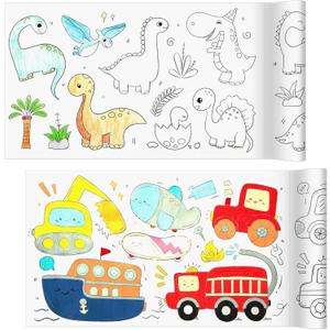 Coloring Paper Roll, 2 Pcs Drawing Roll Paper, Sticky Rolls for Artist, DIY Painting Drawing Coloring Rolls fo Young Artists Gifts, 11.8" x 118"(Dinosaurs & Transportation)