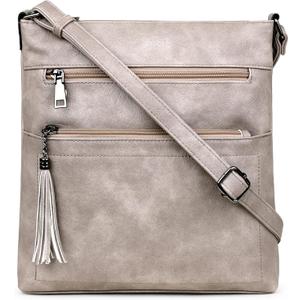 MASINTOR Crossbody Purses for Women, Multi Pocket Casual Crossbody Bag, Adjustable Strap Shoulder Bag with Tassel, Vintage Grey
