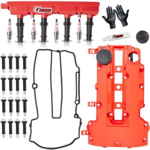 Upgraded Ignition Coil Pack & Spark Plug & Engine Valve Cover with Gaskets, Bolts & Oil Filler Cap for 1.4L 1.8L L4 2011-2021 Chevy Cruze Sonic Trax Volt Buick Encore, Fits Cadillac ELR Replaces UF669