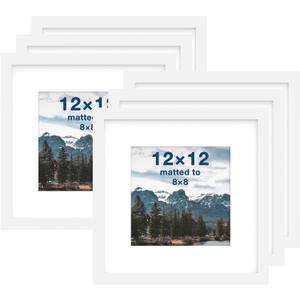 FrameWorks 12x12 mat to 8x8 Classic Wooden Picture Frames Tempered Glass/White / 6-Pack