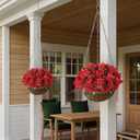 16 Bundles Artificial Roses for Front Door Outdoor Decor, Realistic Fake Silk Bouquets Flowers Faux UV Resistant Real Looking Rose Plants for Garden Balcony Farmhouse Home Spring Summer Decor (Red)