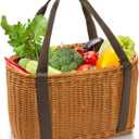 Wicker Shopping Basket with Handle, 12" x 8.5" x 6" Hand-Woven Picnic Basket, Open Top Market Harvest Basket for Food Storage, Kitchen Organization, Home Decor, Camping, Easter Eggs, Gifts