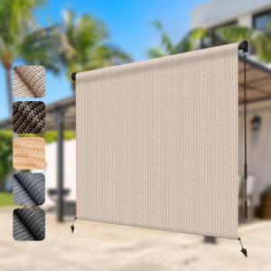 LOVE STORY 230GSM Outdoor Roller Shade for Patio, 8' W x 6' H Beige | HDPE Fabric, Cordless, 95% UV Block, Exterior Roll Up Blinds, For Porch Gazebo Pergola, Privacy Protective, Easy Installation, 96"W x 72"H