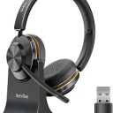 Bluetooth Headset, Wireless Headset with Mic for Work, Bluetooth 5.3, Wireless Headphones with AI Noise Cancelling Microphone (Clear Calls & Mic Mute), USB Dongle, for Computer/PC/Laptop/Zoom