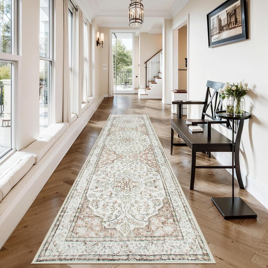 Lahome Oriental Kitchen Runner Rug 2.5x10 Washable Hallway Runner Non-Slip Rug Runners for Hallways 10ft Ultra-Thin Soft Rug Boho Indoor Low-Pile Carpet for Entryway Laundry Room Helena Terracotta