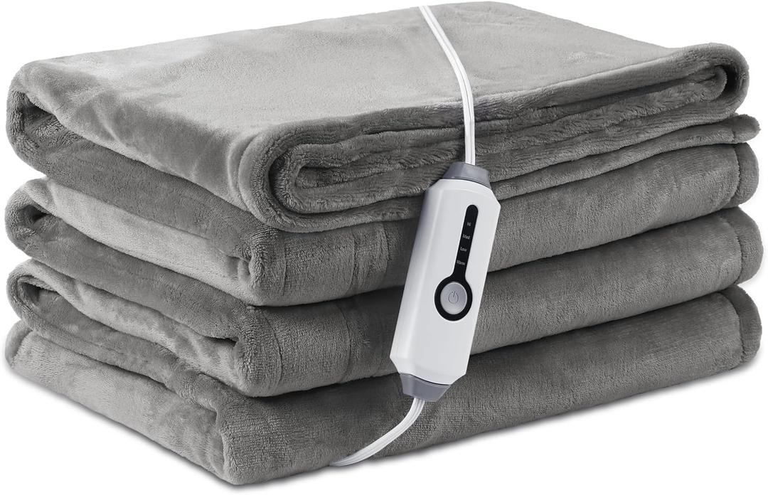Electric Heated Blanket Full Size 72"84", Luxurious Breathable Flannel with 4 Heat Settings, 10-Hour Auto Shut-Off & Overheat Protection, for Bed & Couch, Cozy Gift - Light Grey