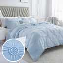 Swift Home King Baby Blue Comforter Set - Ruched 3D Floral Pintuck Bedding Set - 3 Pieces Bed Linen, 1 Comforter and 2 Pillow Shams