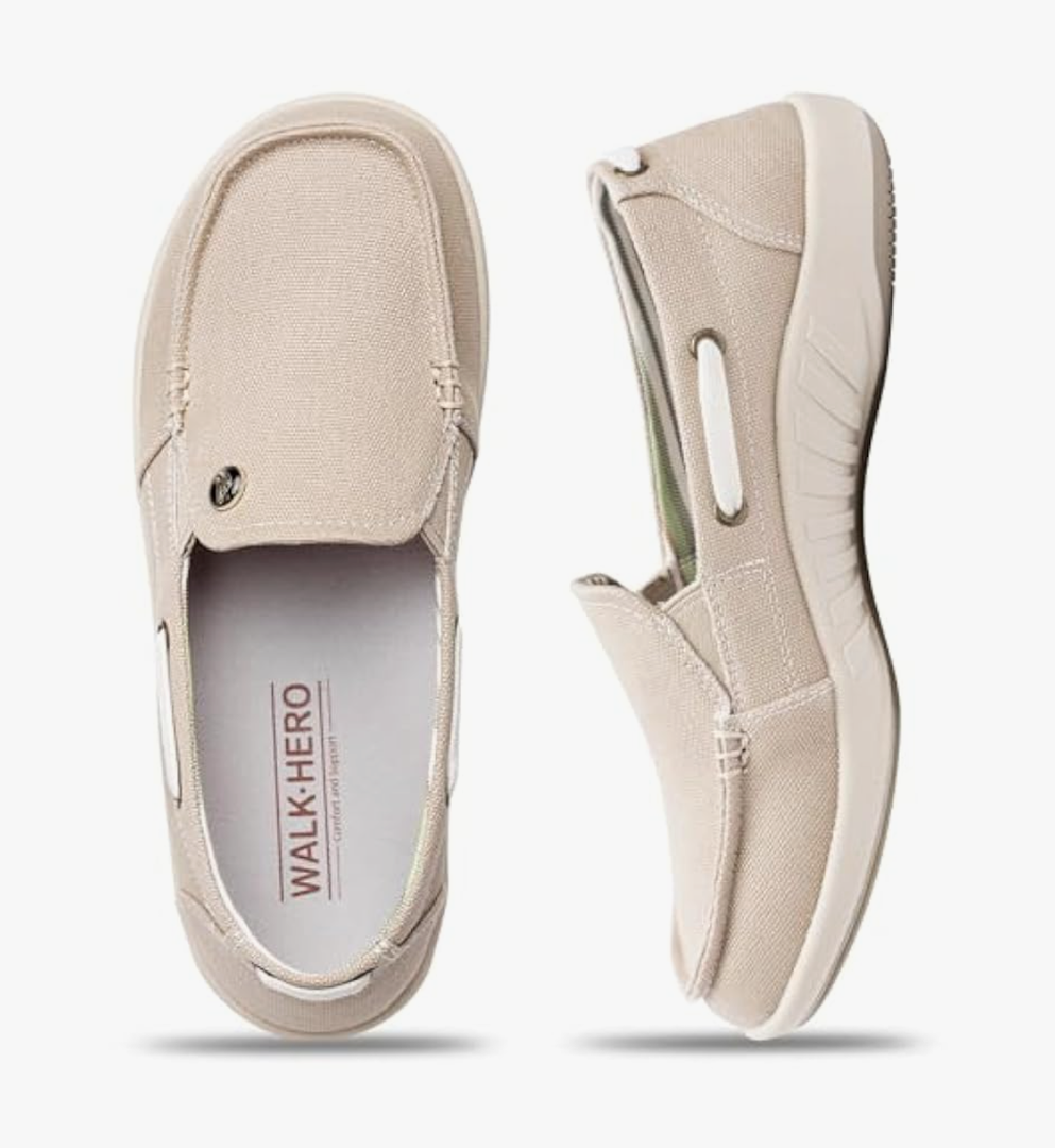 Womens Slip On Shoes - Casual Boat Loafers Shoes for Women with Arch Support - Plantar Fasciitis Canvas Sneakers for Daily Walking, Size 7.5US