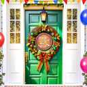 BlissYard Christmas Door Banner Set 35x71 Inch Jingle All The Way Christmas Wreath with Golden Poinsettias Green Baubles Red Bow Home Porch Decoration Jingle Phrase Theme Front Door Party Holiday