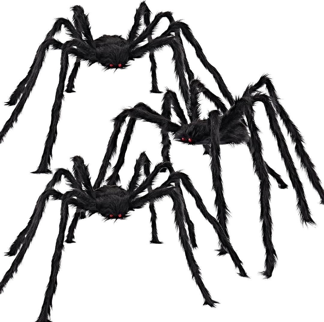 JOYIN 3 Pcs Halloween Spiders Outdoor Decoration, Halloween Decor Outside, 5 Ft Large Hairy Giant Multi Color Spider Set for Yard Lawn Porch Decor Indoor Haunted House Scary Prop59Black