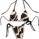 SOLY HUX Women's Two Piece Swimsuit Printed Halter Triangle String Bikini Set Tie Side Bathing Suit, Small