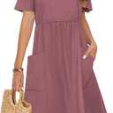 Zeagoo Womens Summer Midi Dress Casual Short Sleeve A-Line Cotton Linen Dress Flowly Beach Tunic Sundresses with Pockets 2025