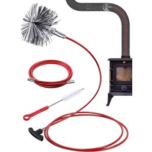 Feekoon Pellet Stove Cleaning Kit, 20 FT Flexible Steel Rod with 4" Brush Head, Flue Detail Cleaner, Pellet Stove Accessories for Vent Pipes Cleaning - Reduce Buildup & Improve Airflow