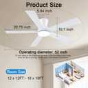 52 Inch White Flush Mount Ceiling Fan with Light, 3CCT Dimmable LED, 6-Speed Remote Control, Reversible Motor,Quiet Low Profile Energy-Efficient for Bedroom & Living Room,ETL Listed