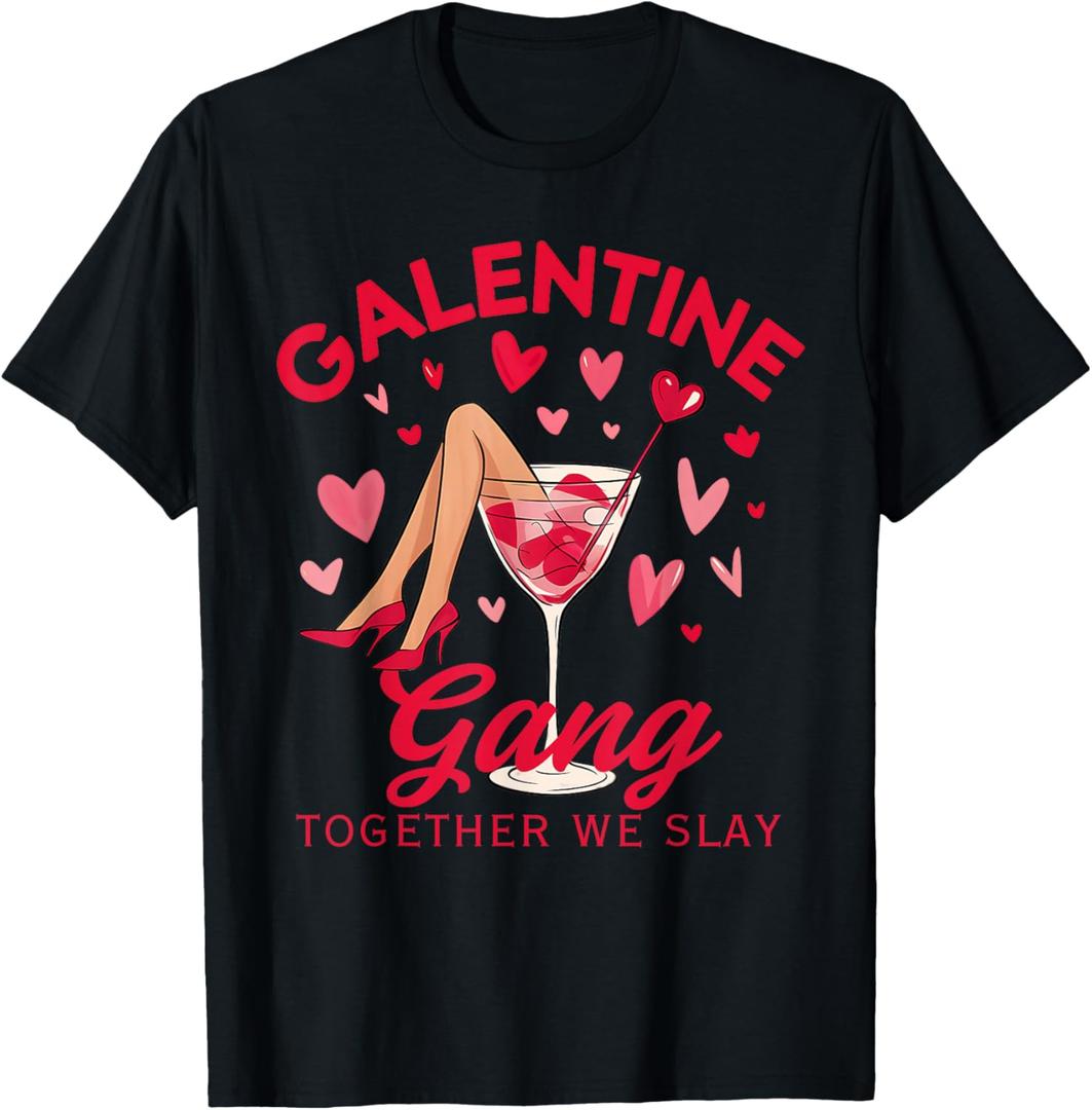 Galentine Gang Black Women's Galentine Day T-Shirt, L