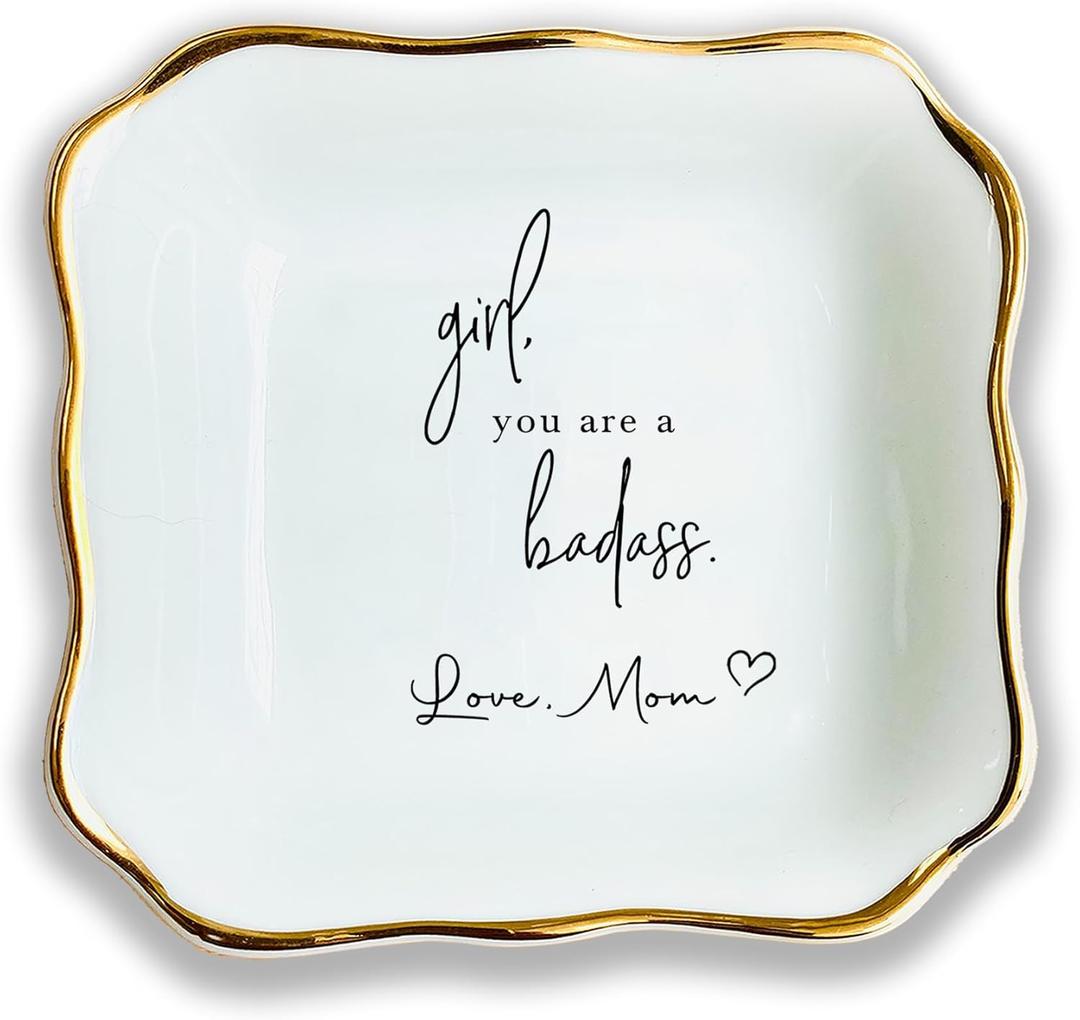 Daughter Gift From Mom, Ring Dish For Girl Daughter, White Ceramic Jewelry Dish, Personalized Trinket Tray, Mother And Daughter, Wedding Gift, Graduation Birthday Gift