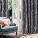 NICETOWN Grey Blackout Striped Pattern Curtains for Living Room 84 inch Long 2 Panels Set, Noise Reducing Thermal Insulated Wave Line Foil Print Bedroom Drapes for Patio Sliding Glass Door (52 x 84)