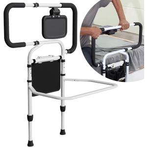 Bed Rails for Elderly Adults Safety, Adjustable Bed Cane for Seniors, Extendable Assist Handle with Side Table, LED Light & Carry Bag, Fits Queen, King, Twin Mattresses (Black + White)