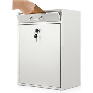 Yaocom Locking Mailbox with Key for Outdoor 18 x 15 x 7 Inches Large Wall Mount Mail Box with Lock Security Mail Drop Metal Collection Boxes Hanging Secure Postbox(Creamy White)