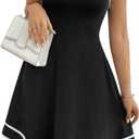 WDIRARA Women's Sleeveless Square Neck A Line Mini Dress Contrast Binding Ruffle Tank Dresses (Medium)