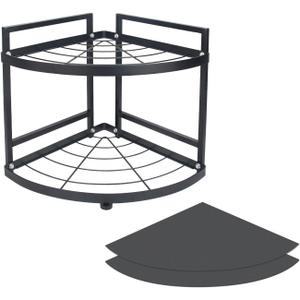 HUIJIN RA01 90 Corner Shelf for Kitchen - Space-Saving Spice Rack, Pot & Pan Organizer, Under Sink Storage - Sturdy Iron Tiered Shelves-2 Tier