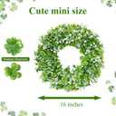 Small Mini St Patricks Day Wreath 16 Green Shamrock Clover Wreaths for Front Door with White Flowers, Small St. Patricks Day Spring Summer Door Decorations Indoor Outdoor