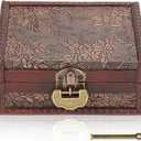 Vintage Decorative Wooden Box with lock and key, Wooden Box with Hinged Lid Jewelry Keepsake Storage Treasure Jewelry Chest
