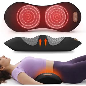 3-in-1 Electric Back Massager Pillow with Heat, Vibration and Traction, Triple Fusion Lumbar Support Massager for Bed or Chair, Designed for Daily Back Relaxation and Spine Support (Black)