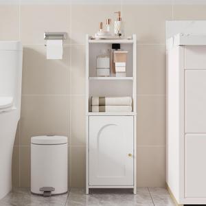 Hzuaneri Bathroom Storage Cabinet, Corner Floor Cabinet with Doors and Adjustable Shelf, Narrow Toilet Paper Cabinets, Bathroom Organizer for Small Spaces, White BC39713X