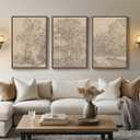 Large Vintage Framed Neutral Landscape Wall Art for Living Rooms, 3 Piece Retro Big Tree Sketch Botanical Forest Antique Canvas Artwork Set, Rustic Nature Wabi Sabi Art Prints for Hallway Home Office 24x36 Inch, 24" W x 36" H x 3Pcs