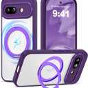Compatible with Google Pixel 9a Case with 360 Magnetic Stand [Compatible with Mag-Safe ][Camera Lens Protector] Shockproof Translucent Phone Case for Google Pixel 9a 6.3'',Purple