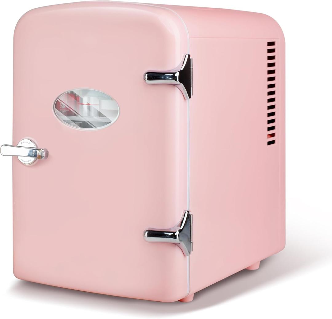 HealSmart Portable Mini Fridge, 4 Liter 6 Can Cooler and Warmer Compact Refrigerators with Observation Window, 100% Freon-Free & Eco Friendly for Drinks, 4L, Pink 