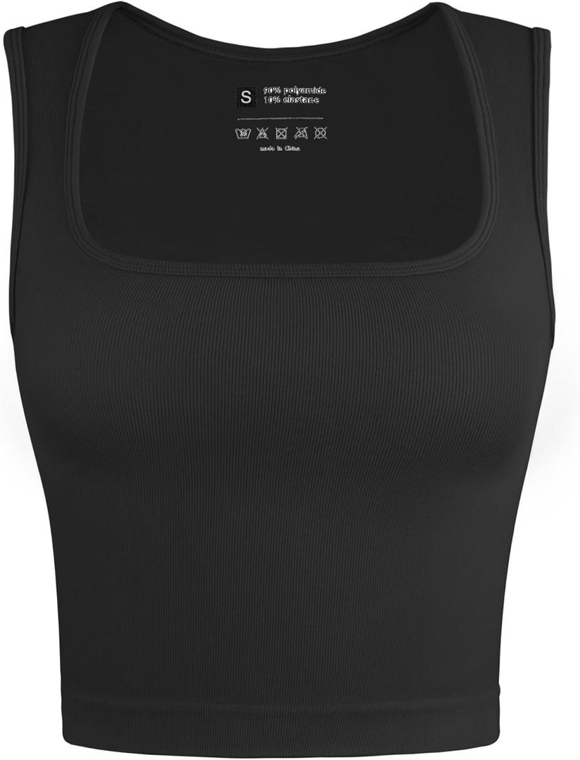 OLCHEE Womens Ribbed Crop Tank Tops Seamless Square Neck Sleeveless Cropped Shirts 2025 Summer Trendy Top - Black Small (Black, S)