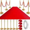 Pelopy 12 Pcs Stanchion Posts with Velvet Ropes and Red Carpet 26 ft, Crowd Control Barrier Set, 38" Gold Queue Poles for Wedding, Graduation, Party, Event Entrance Decor