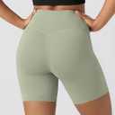 ODODOS Women's Crossover Yoga Shorts with Back Pocket, 6" Buttery Soft V High Waist Lounge Biker Shorts, Lime Stone, Medium
