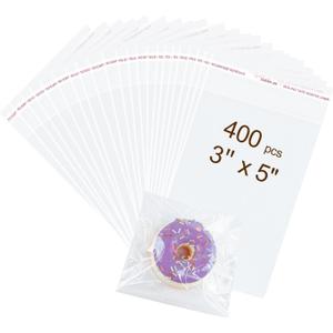 400PCS Clear Self-Sealing Cellophane Bags for Cookies, Small Treats, Candy, Party Favors, Bread, Bakery, Gifts - Resealable Packaging (3x5 Inches)