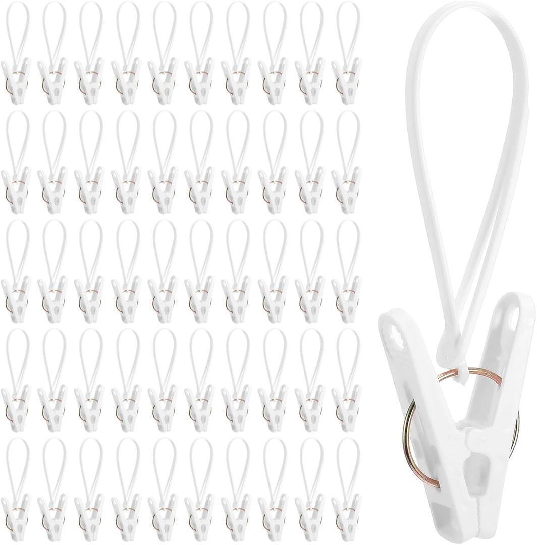 90 Pack Laundry Hooks Hanging Clips with Rope, Multi-Purpose Plastic Laundry Hooks Hanging Clips Socks Hats Pants Bras Towel Photo for Bathroom Wardrobe Kitchen Clothing Store, White