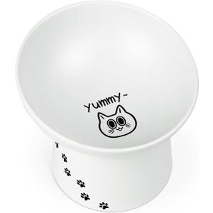Raised Cats Bowls - 7 Oz Ceramic Elevated Cat Bowl - Kitten Bowls Prevent Neck & Whisker Fatigue - Shallow Cat Bowl for Kitten - Cats Dishes for Food and Water