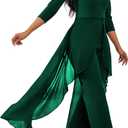 Green Jumpsuit for Woman Dressy Crew Neck Long Sleeve Hight Waist One Piece Jumpsuit Elegant Casual Straight Long Pants Wide Leg Pants (Green, S)