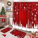 ArtSocket Merry Christmas Bathroom Set with Shower Curtain and Rugs and Accessories, Snowflake Red Shower Curtain Set, Snowman Frost Xmas Bathroom Decor 3 Pcs