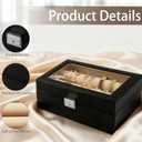 Bracelet Display Holder with Rods, Leather Jewelry Organizer Box with Transparent Lid, Bangles Watches Storage Display Case for Necklaces, Earrings, Rings, Women, Black - 10.2 x 7 x 3.7 Inch
