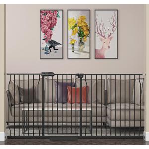 Extra Wide Baby Gate Extra Wide Pet Dog Gates for Stairs Doorways Black Metal Tension Indoor Safety Gates with Pressure Mount 71.5-76.38 Inch