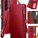 XcaseBar for Samsung Galaxy S22 Plus Wallet case with Zipper Credit Card HolderRFID Blocking, Flip Folio Book PU Leather Phone case Shockproof Cover Women Men for S22 Plus case Red