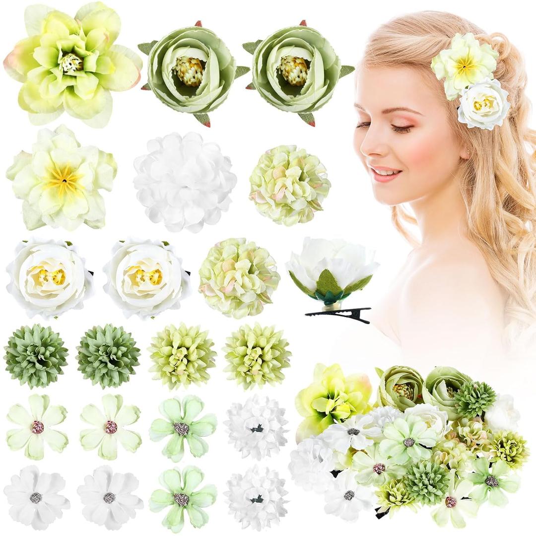 BBTO 21 Pcs Flower Hair Clip Rose Hair Clips Barrettes for Women Flower Accessories Boho Bride Claw Clip Hairpin Brooch Pin Headpiece for Wedding (Cyan Series)