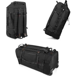 CONTAIL 86L Wheeled Duffel Bag, Soft Shell with Adjustable Web Handles, Carry On Size 29.5x14.2x12.6in, Foldable with Dual Wheels & Shoe Compartment,Black