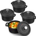 4 Pcs Mini Dutch Oven Small Round Iron Cocotte Black Dutch Oven Pot with Lid and Dual Handles Cast Iron Pot for Stovetop Use Marinate Cook Bake Refrigerate Garlic, Individual Servings(8 oz)
