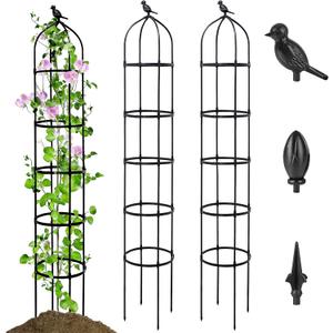 2 Pack Garden Obelisk Trellis for Climbing Plants Outdoor, 6.7FT Adjustable Metal Plant Support with 3 Decorative Tops, Black Rustproof Trellis for Roses, Tomatoes, Clematis & Vines