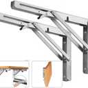 Folding Shelf Brackets, Max Load 300 lb, Heavy Duty Stainless Steel Collapsible Wall Mounted Shelf Brackets for Table, Space Saving DIY Bracket, Pack of 2 (2, Foldable 16")